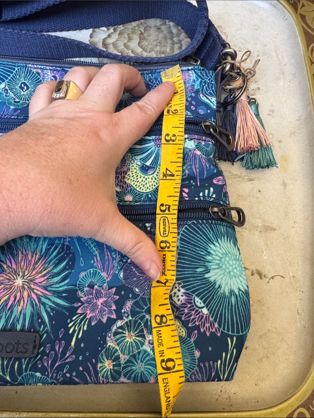 Sakroots Navy Floral Crossbody with Teal & Coral Accents - Picture 4 of 6